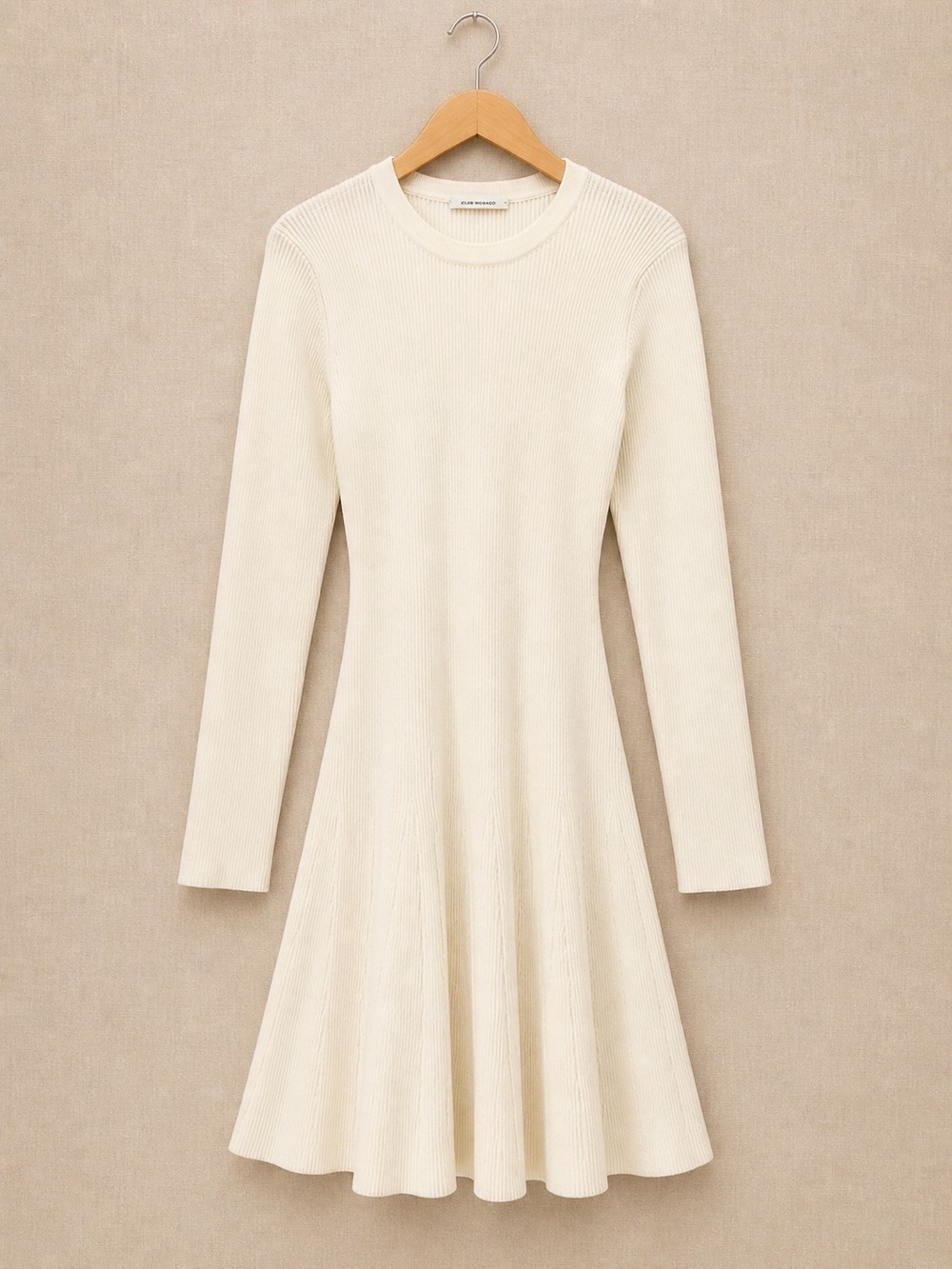 A.L.C. Ribbed Knit Mini Dress Cream A-Line Long Sleeve M